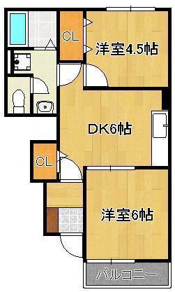 ブライトプレーヌ遠賀(2DK/1階)の間取り写真