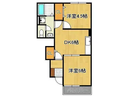 ブライトプレーヌ遠賀(2DK/1階)の間取り写真