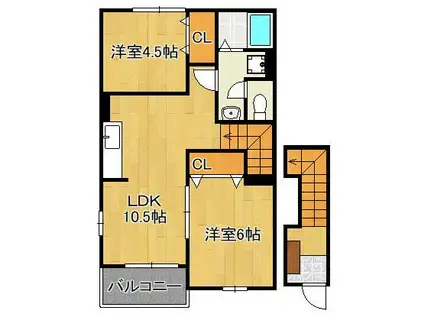 ブライトプレーヌ遠賀(2LDK/2階)の間取り写真