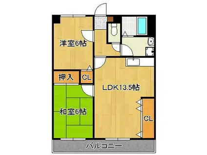 SUN POWER(2LDK/1階)の間取り写真