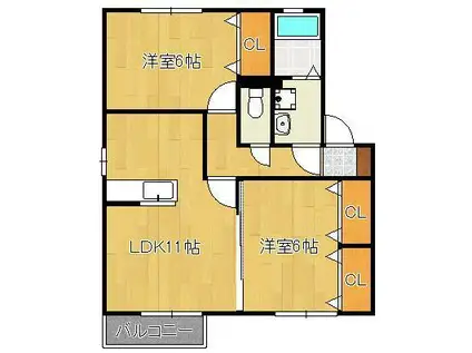 メゾン宮田A棟(2LDK/2階)の間取り写真