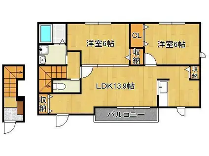 エステートまがり川21(2LDK/2階)の間取り写真