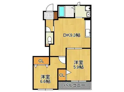 メゾングランデ(2DK/1階)の間取り写真