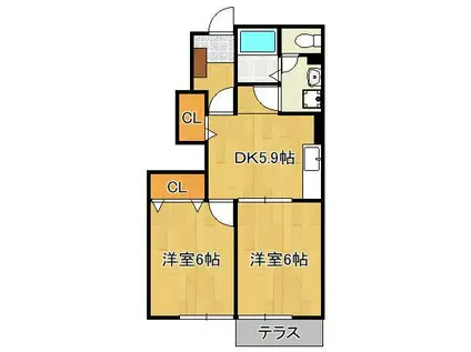 エヴァーグリーンF(2DK/1階)の間取り写真