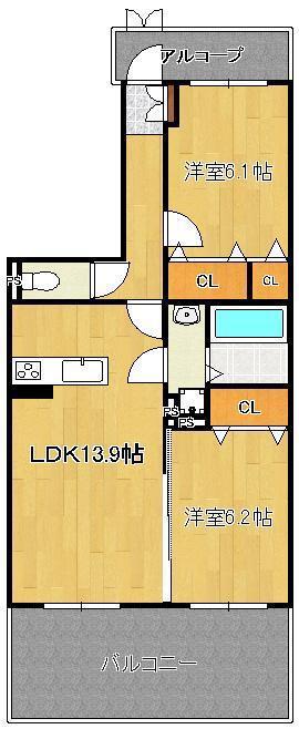 VENT VERT 須崎(2LDK/5階)の間取り写真