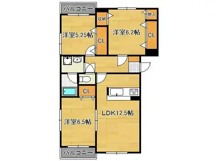 プレステージ桜(3LDK/3階)の間取り写真