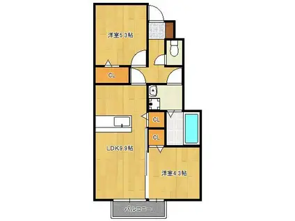 トレス中間壱番館(2LDK/1階)の間取り写真