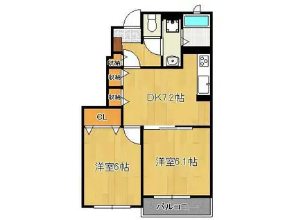 シャン・ド・フルール B(2DK/1階)の間取り写真