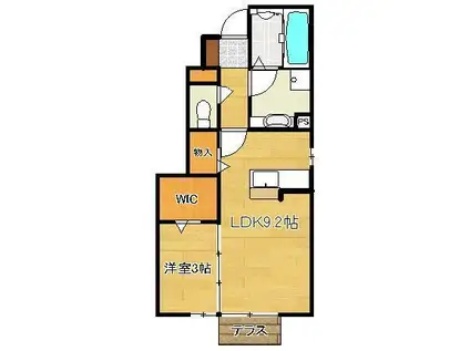 トレス中間弐番館(1LDK/1階)の間取り写真