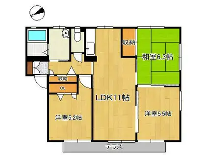 ディアコート(3LDK/1階)の間取り写真