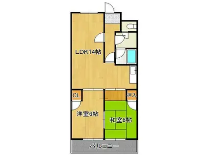 チェリーニ中間(2LDK/6階)の間取り写真