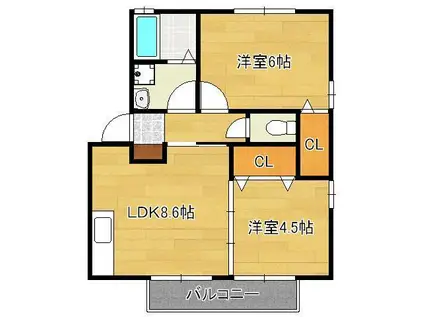 グランデール太賀(2LDK/2階)の間取り写真