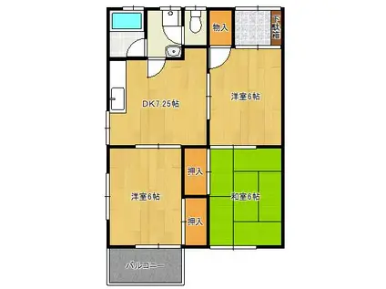 コーポ弥生(3DK/2階)の間取り写真