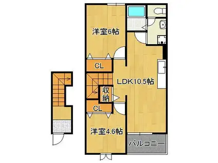 エヴァーグリーンH(2LDK/2階)の間取り写真