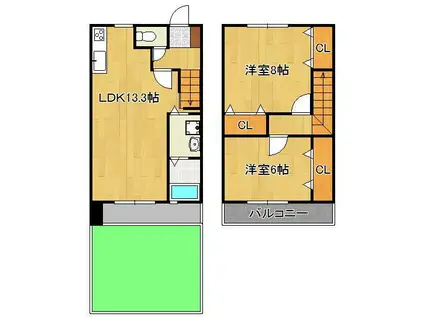 エルミタージュヒルズⅡ(2LDK/1階)の間取り写真