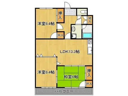 クレスト直方駅前(3LDK/4階)の間取り写真