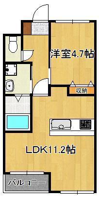 グランディール中間(1LDK/2階)の間取り写真