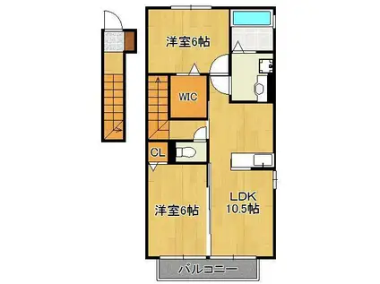 メルベーユB棟(2LDK/2階)の間取り写真