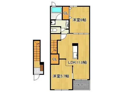 ニュー レジデンス B(2LDK/2階)の間取り写真