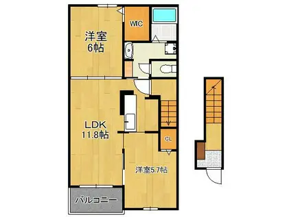 レジデンスエバーグリーン植木A(2LDK/2階)の間取り写真