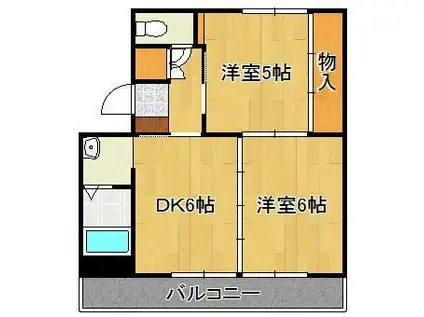 ヴィラナリー中間Ⅰ 6号棟(2DK/1階)の間取り写真