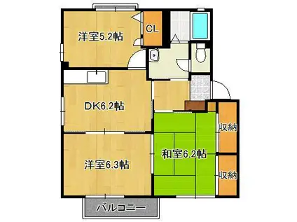 みずき本城 C棟(3DK/2階)の間取り写真