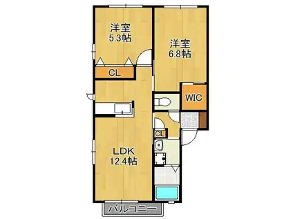 ヴィサージュ本城 E棟(2LDK/2階)の間取り写真