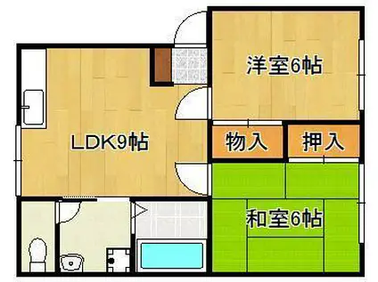 ヴィーヴル若宮(2LDK/2階)の間取り写真