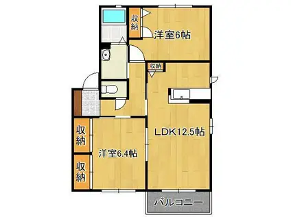 プレジールアン E棟(2LDK/1階)の間取り写真