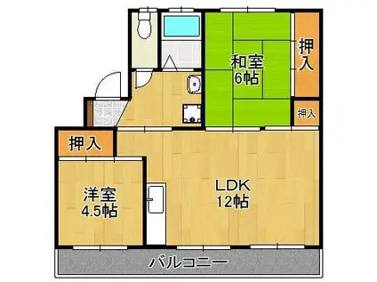 ヴィラナリー宮田桐野2棟(2LDK/4階)の間取り写真