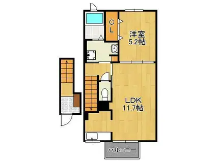 ビオラハウス 2棟(1LDK/2階)の間取り写真