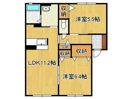 ソレアード21B棟(2LDK/1階)の間取り写真