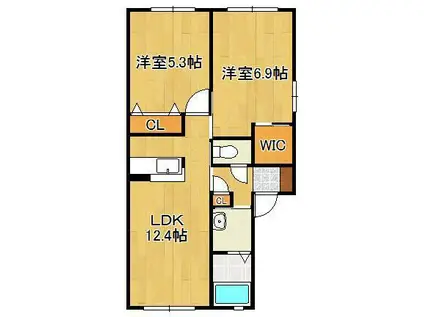 ヴィサージュ本城 D棟(2LDK/1階)の間取り写真