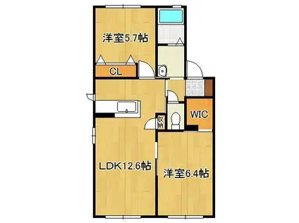 ヴィサージュ本城 B棟(2LDK/1階)の間取り写真