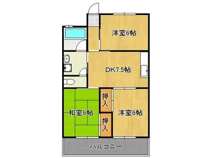 サンハイツ若宮(3DK/4階)の間取り写真