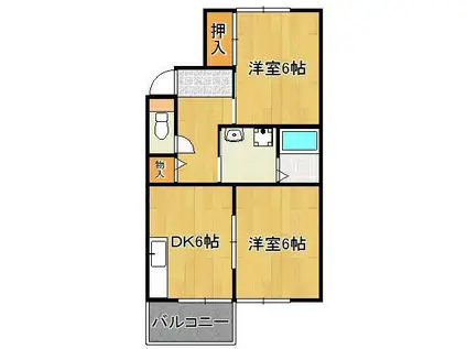 ヴィーヴル本城(2LDK/2階)の間取り写真