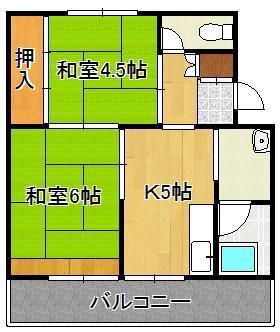 ビレッジハウス直方 4号棟(2DK/5階)の間取り写真