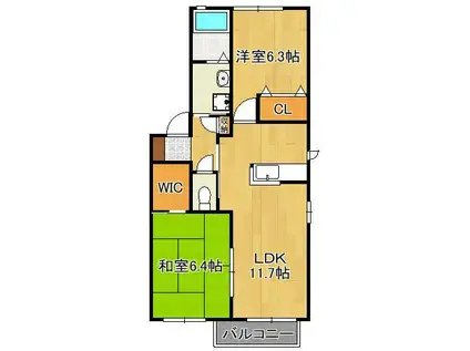 プレジールアン B棟(2LDK/1階)の間取り写真