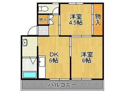 ヴィラナリー中間Ⅰ 2号棟(2DK/5階)の間取り写真