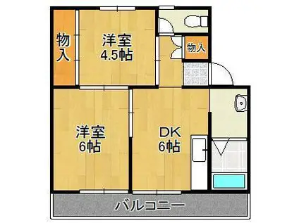 ヴィラナリー中間Ⅰ 2号棟(2DK/5階)の間取り写真