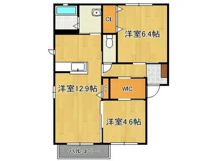 フローラHI  B棟(2LDK/2階)の間取り写真