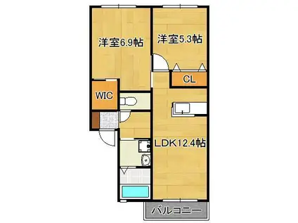 ヴィサージュ本城 A棟(2LDK/2階)の間取り写真