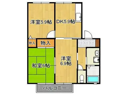 ベルクール  D棟(3DK/2階)の間取り写真