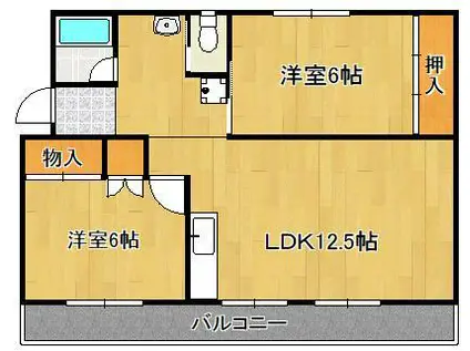 ヴィラナリー中間2 3号棟(2LDK/2階)の間取り写真