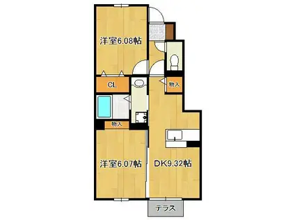 COMFORTAS K(2DK/1階)の間取り写真
