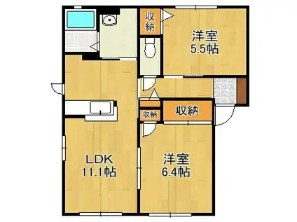 ファンテージ21 F棟(2LDK/2階)の間取り写真