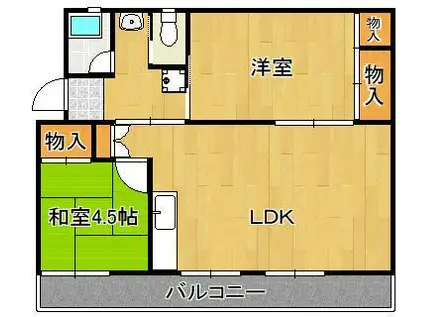 ヴィラナリー中間Ⅱ 2号棟(2LDK/2階)の間取り写真