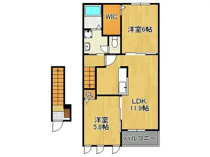 ペーパー・ムーン(2LDK/2階)の間取り写真