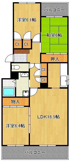 ビオス殿町(3LDK/1階)の間取り写真