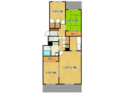 ビオス殿町(3LDK/3階)の間取り写真